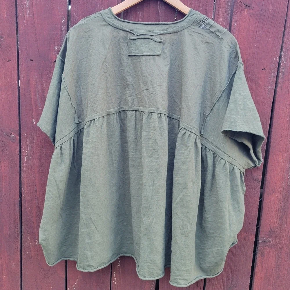 Torrid Festi Olivine Green Cotton Slub Raglan Dolman Sleeve 2X Boho Lagenlook